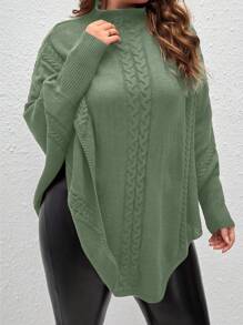 SHEIN LUNE Hơn Cổ giả tay cánh Xoắn Dan Áo len Poncho - màu xanh lá - Xem 1