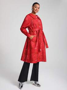 Raquel Melo Manteau long ceinturé à imprimé floral de créateur, pour les vacances, les festivals, les séjours à Ibiza - Rouge - Voir 4