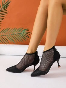 Fall/Winter Fashionable Women's Mesh Breathable Sandal Boots,Boots For Women,Kitten Heels,Party Outfits - Black - View 3
