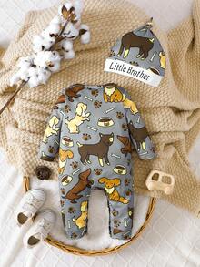 男嬰卡通圖案連身褲&帽 - 彩色 - 查看 2