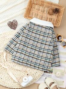 Baby Girl Houndstooth Print Borg Collar Overcoat - Yellow - View 2