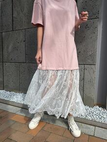 DAZY Ren tương phản Váy thun trễ vai - Bụi hồng - Xem 4