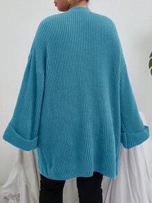 Calvaya Áo khoác cardigan thả vai cỡ lớn - Màu xanh lam - Xem 2