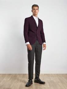 SHEIN Cottnline Men 1pc Solid Single Breasted Blazer - Burgundy - View 4