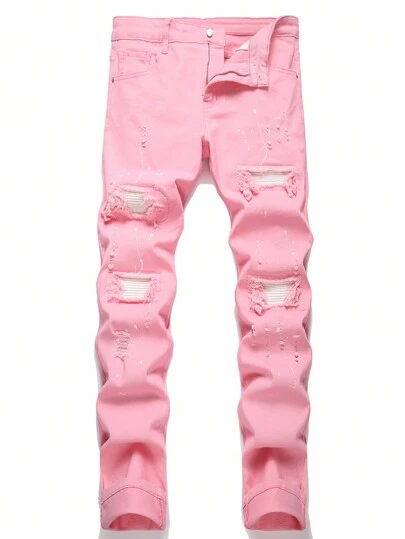 Manfinity LEGND Herr Stänk Bläck Tryck Slitna Sliten Rag Stiching Jeans