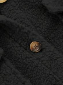 SHEIN 孕婦落肩袖翻蓋口袋絨毛外套 - 黑色 - 查看 4