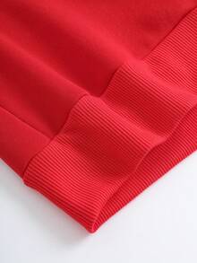 SHEIN Essnce 女款落肩標語印花抓絨運動衫 - 紅色 - 查看 3