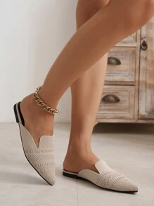 Ladies' Beige Flat Shoes - Beige - View 1