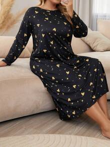 Plus Váy ngủ Pyjama in hình trái tim, Áo dài - màu đen - Xem 3