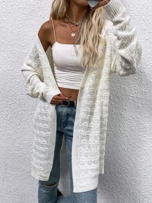 SHEIN Frenchy 镂空针织落肩开衫 - 白色 - 查看 1