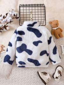 SHEIN Young Girl Cow Pattern Zip Up Coat Without Sweater - Multicolor - View 2