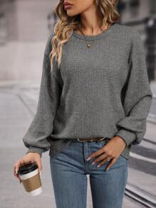 SHEIN LUNE 素色落肩T恤 - 灰色 - 查看 4