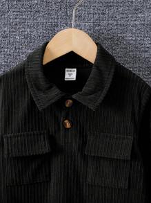 SHEIN 男小童翻蓋口袋Polo領上衣&字母貼布長褲