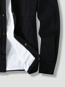 Manfinity Homme Chaqueta Con Capucha Y Bolsillos Con Solapa De Ajuste Holgado Para Hombre (sin Camiseta) - Negro - Ver 4