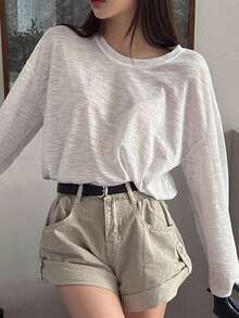 DAZY Solid Drop Shoulder Tee - White - View 5