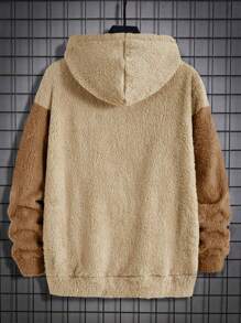 Manfinity Hypemode Nam Plus Thêu Chữ Túi kangaroo Thả vai Teddy Hoodie - Màu Khaki - Xem 2
