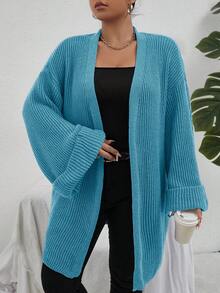 Calvaya Áo khoác cardigan thả vai cỡ lớn - Màu xanh lam - Xem 3