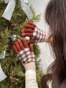 DAZY Plaid Full Finger Gloves - Brown - View 7