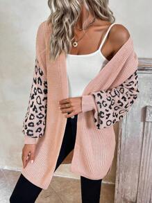 SHEIN Frenchy Áo khoác cardigan trễ vai họa tiết da báo - Bụi hồng - Xem 1