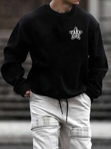 Manfinity Homme Men Plus Letter Graphic Drop Shoulder Sweatshirt - Black - View 1