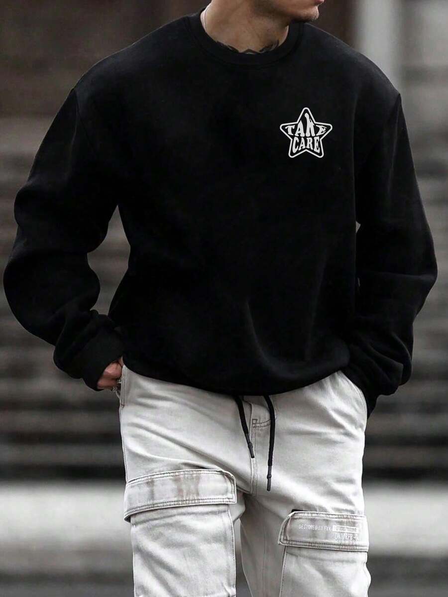 Manfinity Homme Men Plus Letter Graphic Drop Shoulder Sweatshirt - Black - View 1