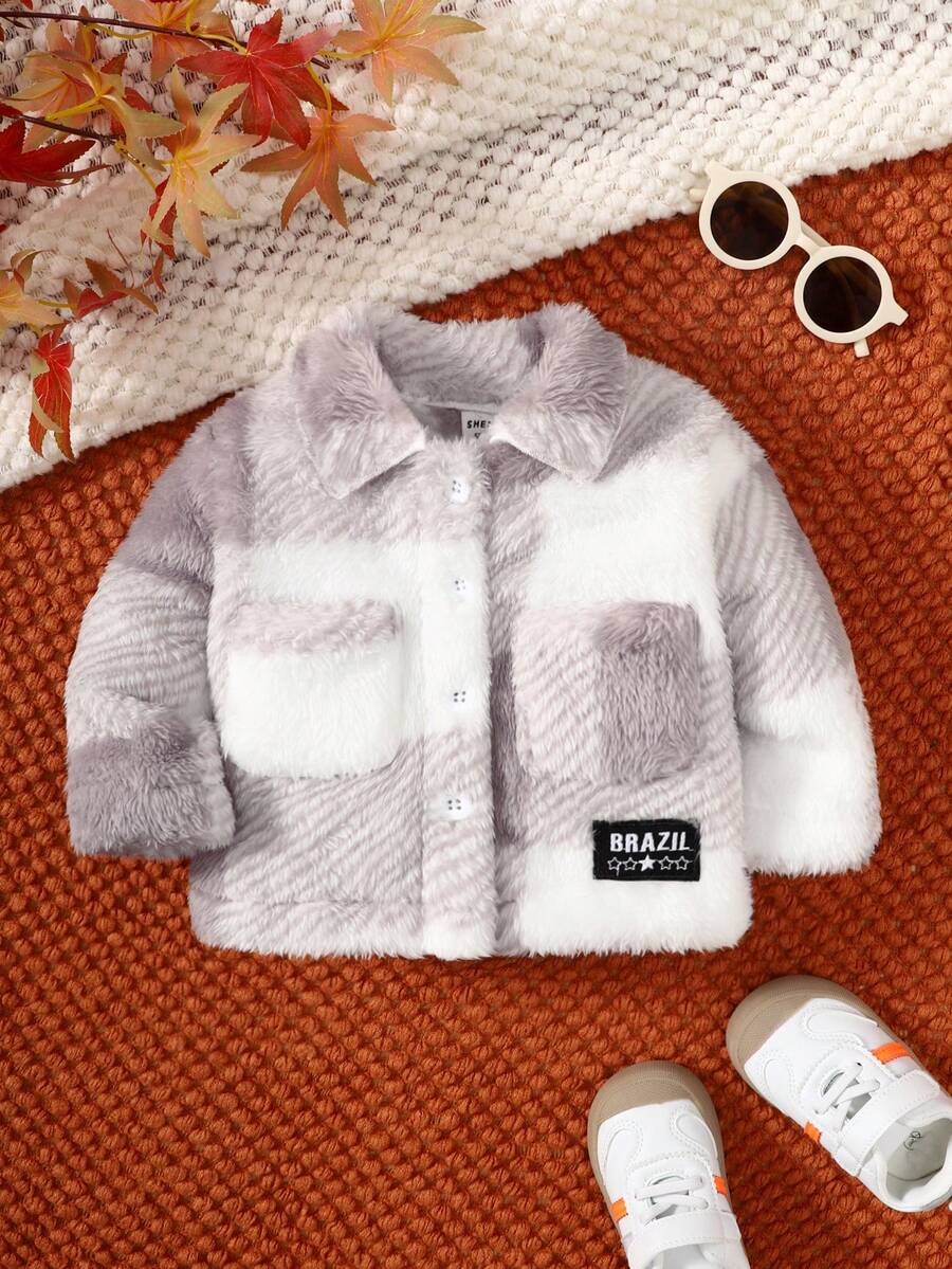 男嬰字母補丁細節法蘭絨外套 - 灰色 - 查看 1