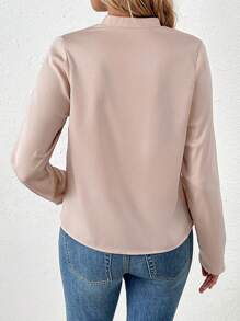 SHEIN LUNE Blusa unicolor fruncido delantero con botón delantero - Champán - Ver 2