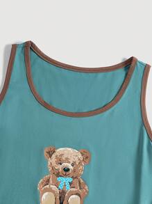 SHEIN EZwear Plus Size Áo ba lỗ in hình gấu màu khối dễ thương cho mùa hè - Nhiều màu - Xem 6