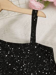 Sparklyn Tween Girl Asymmetrical Neck Dalmatian Dress - Black - View 4