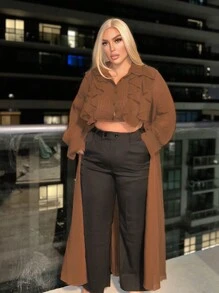 SHEIN SXY Vestido De Fiesta De Baile De Talla Grande, Camisa Romántica Y Sexy Con Dobladillo Extralargo