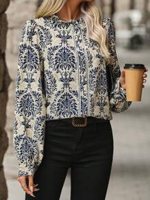 SHEIN LUNE 滿版印花褶邊襯衫 - 彩色 - 查看 1