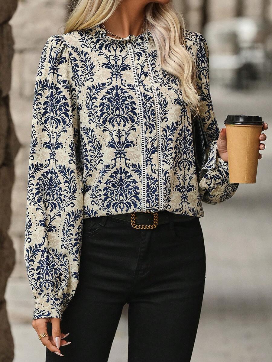 SHEIN LUNE 滿版印花褶邊襯衫 - 彩色 - 查看 1