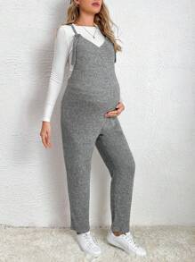 SHEIN Maternity Solid Overall Jumpsuit Without Tee - Light Grey - View 5