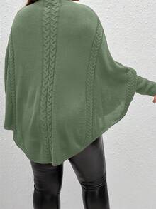 SHEIN LUNE Hơn Cổ giả tay cánh Xoắn Dan Áo len Poncho - màu xanh lá - Xem 2
