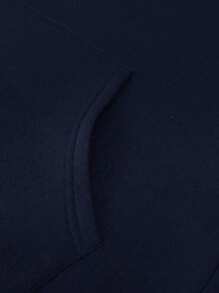 Men Letter Graphic Pocket Drawstring Hoodie, For Fall - Navy Blue - View 4