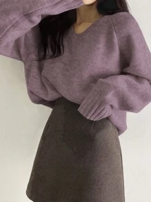 DAZY Cổ v Tay Raglan Áo len Crop - màu nâu - Xem 2