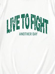 SHEIN EZwear Đồ họa Chữ cái Áo thun - trắng - Xem 3