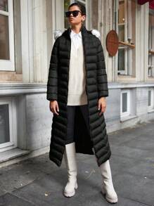 EURMUSE Women's Padded Jacket With Fur Collar And Waist Belt - Black - View 5