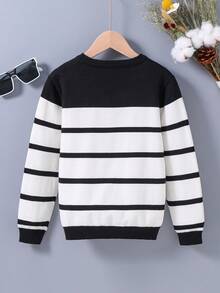 Cậu bé Tween Mẫu sọc Áo len - màu đen - Xem 2