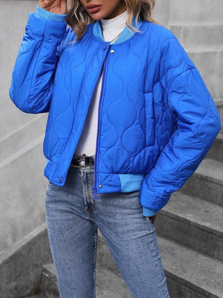 Baseball Collar Drop Shoulder Padded Coat