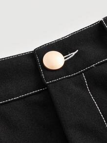 SHEIN MOD Top-stitching Split Hem Flare Leg Pants