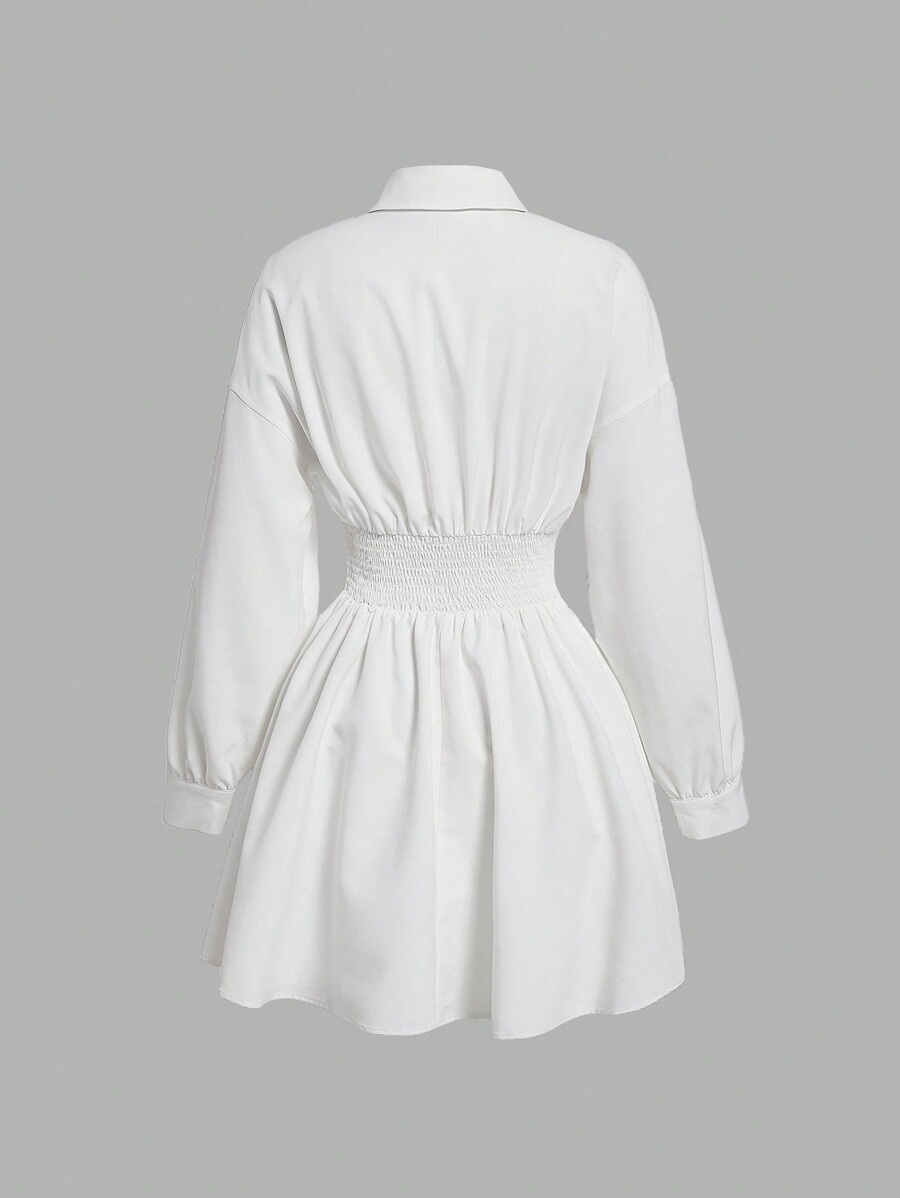 SHEIN MOD Plus Size Solid Button Front Shirt Dress SHEIN UK