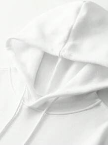 Men Slogan & Skull Print Drop Shoulder Thermal Lined Drawstring Hoodie, For Halloween - White - View 3