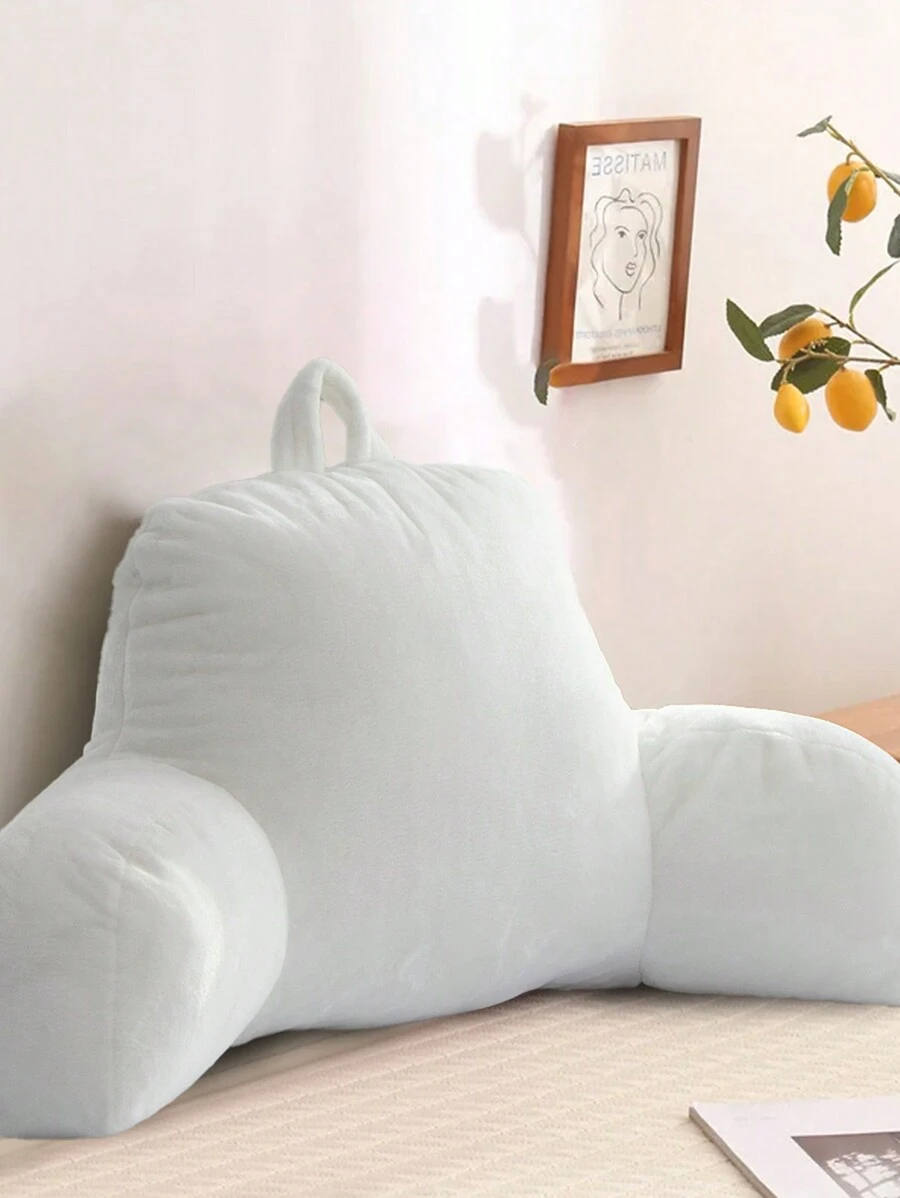 1pc Reading Pillow With Armrest For Adults, Backrest Support Cushion For Sitting Up In Bed/sofa, Ivory White - White - View 1