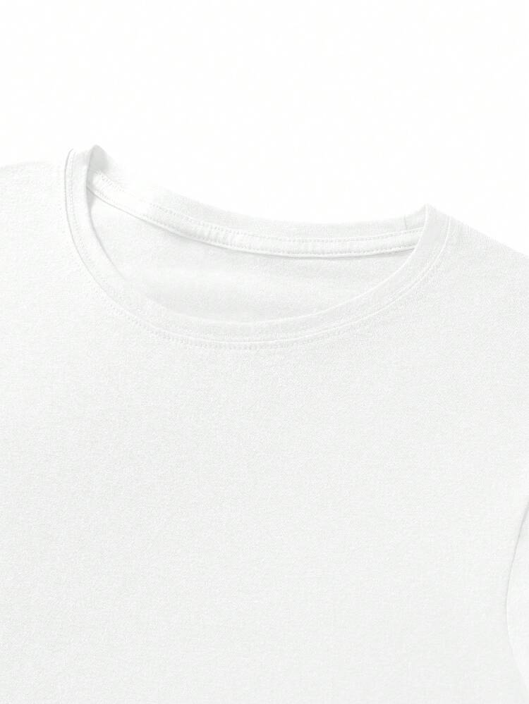 SHEIN EZwear 字母圖案T恤 - 白色 - 查看 5