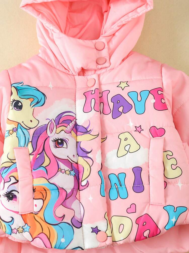 Baby Girl Cartoon Print 3D Design Hooded Padded Coat
