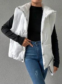 RueChic Ladies' Button Front Padded Vest - White - View 4