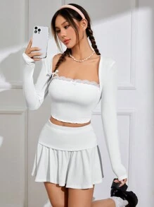 SHEIN MOD 女性露肩上衣和背心套裝 - 白色 - 查看 4