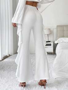 SHEIN Privé Pantalones acampanados de talle alto ribete con fruncido - Blanco - Ver 4