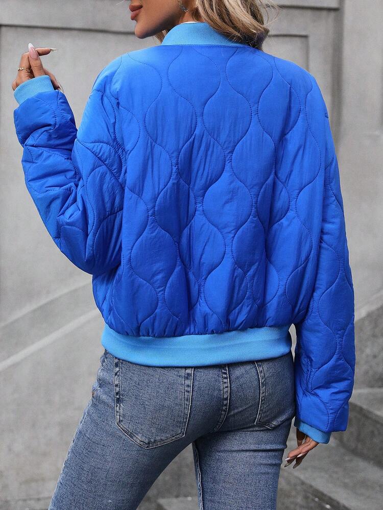 Baseball Collar Drop Shoulder Padded Coat
